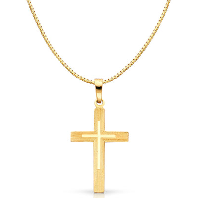 14K Gold Religious Cross Charm Pendant with 0.8mm Box Chain Necklace