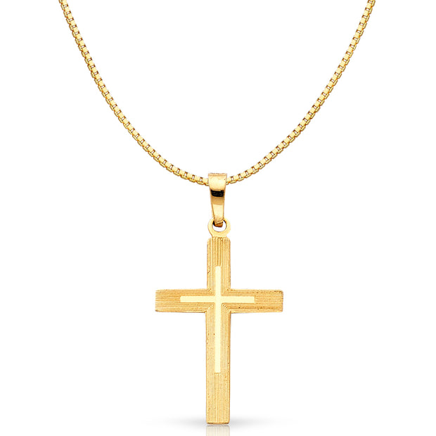 14K Gold Religious Cross Charm Pendant with 0.8mm Box Chain Necklace