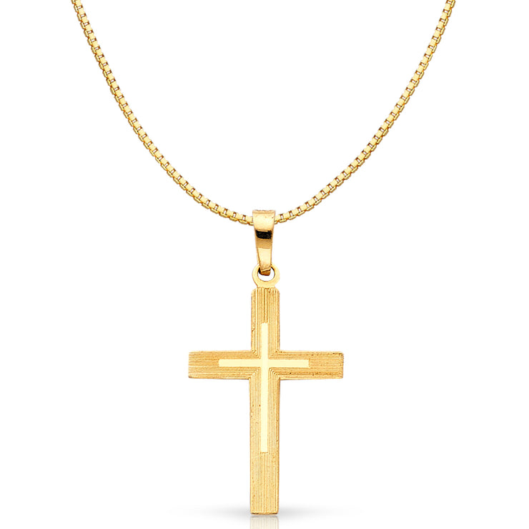 14K Gold Religious Cross Charm Pendant with 0.8mm Box Chain Necklace