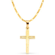 14K Gold Cross Charm Pendant with 3.1mm Figaro 3+1 Chain Necklace