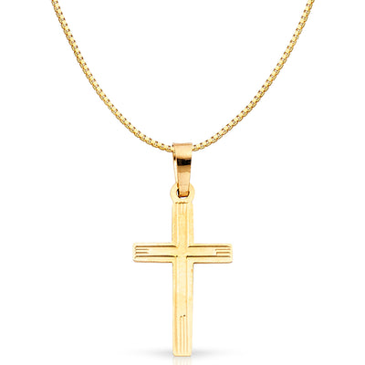 14K Gold Religious Cross Charm Pendant with 0.8mm Box Chain Necklace