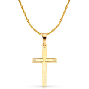 14K Gold Cross Charm Pendant with 1.8mm Singapore Chain Necklace