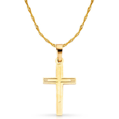 14K Gold Cross Charm Pendant with 1.8mm Singapore Chain Necklace