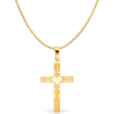 14K Gold Religious Cross Charm Pendant with 0.8mm Box Chain Necklace