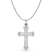 14K White Gold Cross Charm Pendant with 2.5mm Rope Chain Necklace