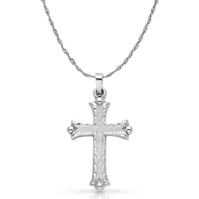 14K White Gold Cross Charm Pendant with 2.5mm Rope Chain Necklace