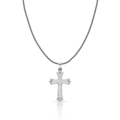 14K Gold Cross Charm Pendant with 1.1mm Wheat Chain Necklace