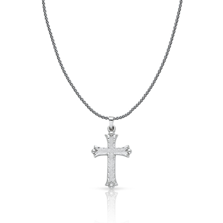 14K Gold Cross Charm Pendant with 1.1mm Wheat Chain Necklace