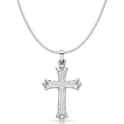 14K Gold Religious Cross Charm Pendant with 1mm Box Chain Necklace