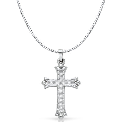 14K Gold Religious Cross Charm Pendant with 1mm Box Chain Necklace