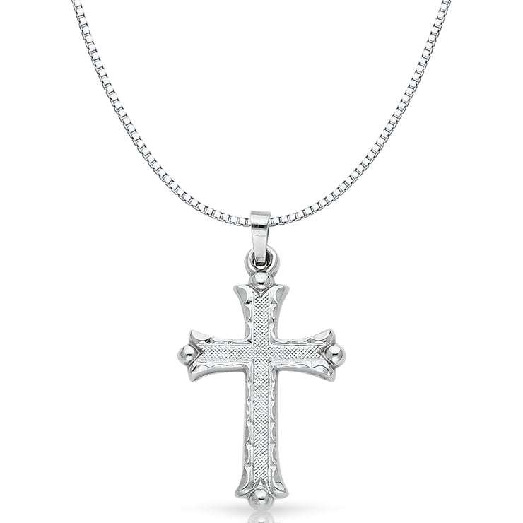 14K Gold Religious Cross Charm Pendant with 1mm Box Chain Necklace