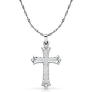 14K White Gold Cross Charm Pendant with 1.8mm Singapore Chain Necklace