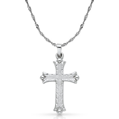 14K White Gold Cross Charm Pendant with 1.8mm Singapore Chain Necklace