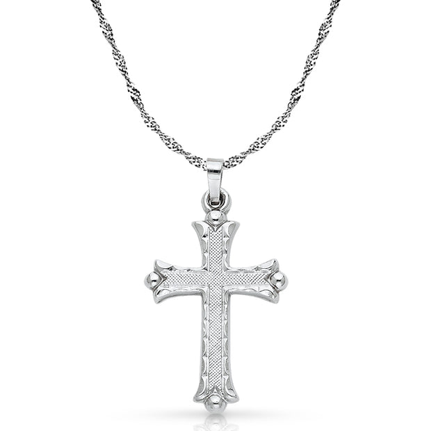 14K White Gold Cross Charm Pendant with 1.8mm Singapore Chain Necklace