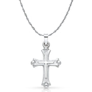 14K White Gold Cross Charm Pendant with 2mm Rope Chain Necklace