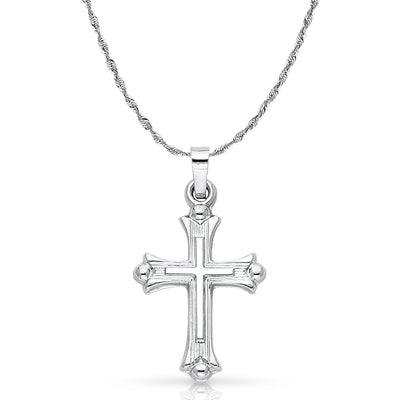 14K White Gold Cross Charm Pendant with 2mm Rope Chain Necklace