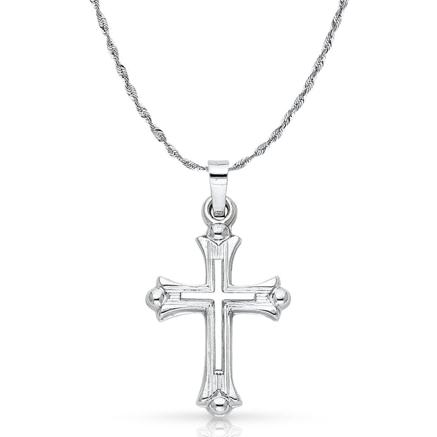 14K White Gold Cross Charm Pendant with 2mm Rope Chain Necklace