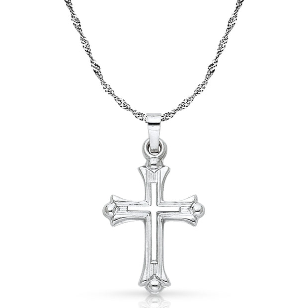 14K White Gold Cross Charm Pendant with 1.2mm Singapore Chain Necklace