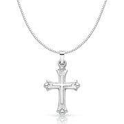 14K Gold Religious Cross Charm Pendant with 0.8mm Box Chain Necklace