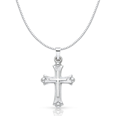 14K Gold Religious Cross Charm Pendant with 0.8mm Box Chain Necklace