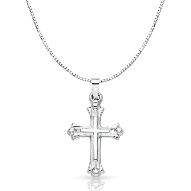 14K Gold Religious Cross Charm Pendant with 0.8mm Box Chain Necklace