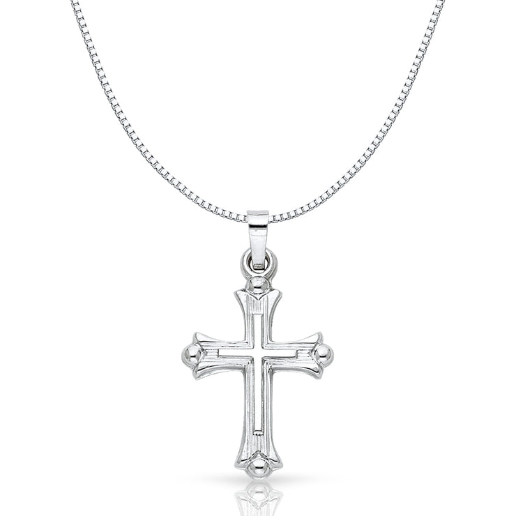 14K Gold Religious Cross Charm Pendant with 0.8mm Box Chain Necklace