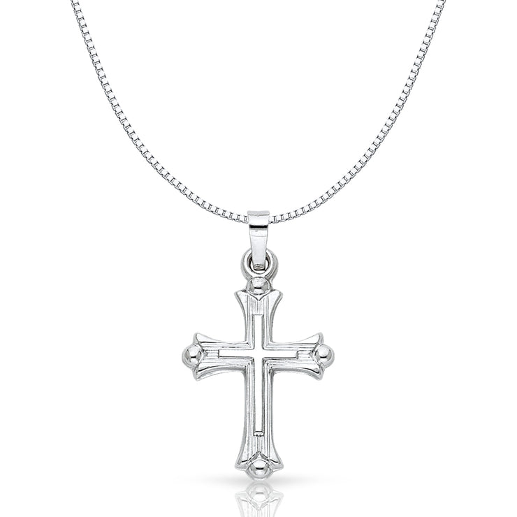 14K Gold Religious Cross Charm Pendant with 0.8mm Box Chain Necklace