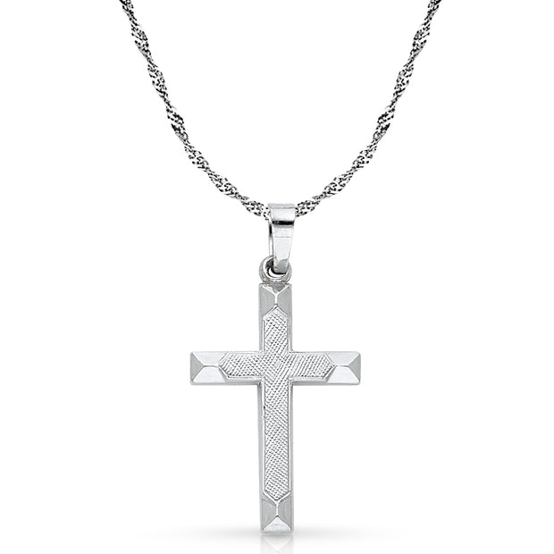 14K White Gold Cross Charm Pendant with 1.2mm Singapore Chain Necklace
