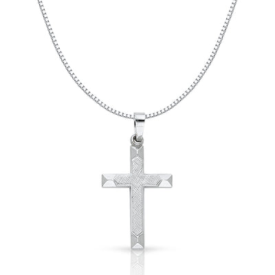 14K Gold Religious Cross Charm Pendant with 0.8mm Box Chain Necklace