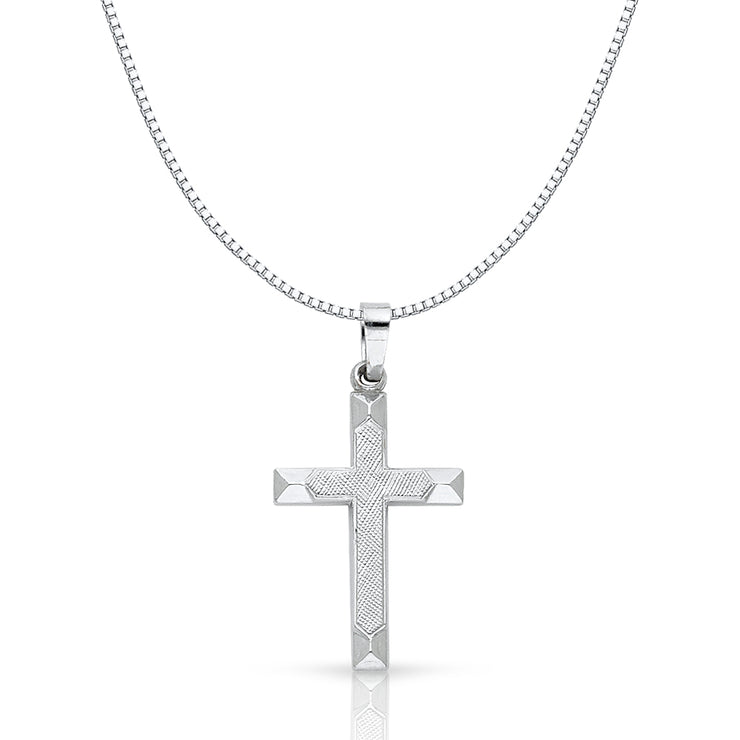 14K Gold Religious Cross Charm Pendant with 0.8mm Box Chain Necklace