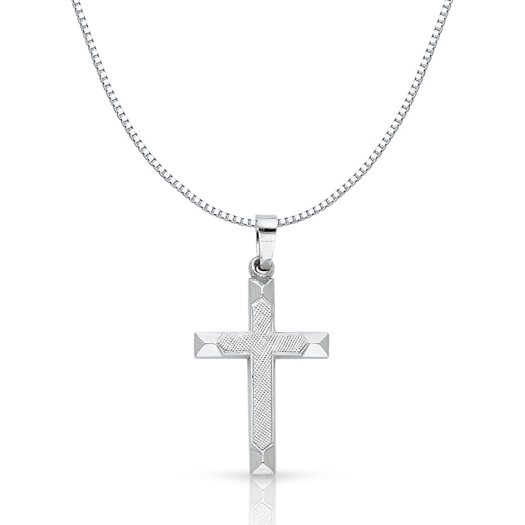 14K Gold Religious Cross Charm Pendant with 0.8mm Box Chain Necklace