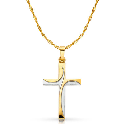 14K Gold Cross Charm Pendant with 1.2mm Singapore Chain Necklace