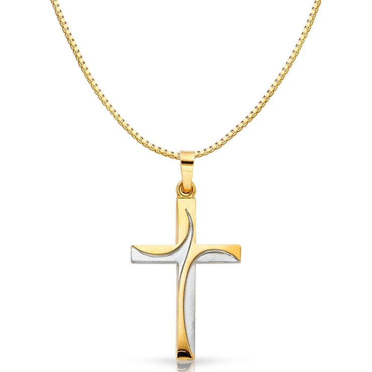 14K Gold Religious Cross Charm Pendant with 0.8mm Box Chain Necklace