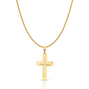 14K Gold Cross Charm Pendant with 1.1mm Wheat Chain Necklace