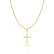 14K Gold Cross Charm Pendant with 0.9mm Wheat Chain Necklace