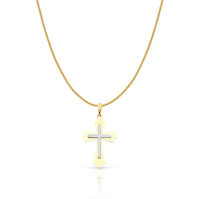 14K Gold Cross Charm Pendant with 0.9mm Wheat Chain Necklace