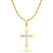 14K Gold Cross Charm Pendant with 1.2mm Singapore Chain Necklace