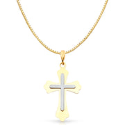 14K Gold Religious Cross Charm Pendant with 0.8mm Box Chain Necklace