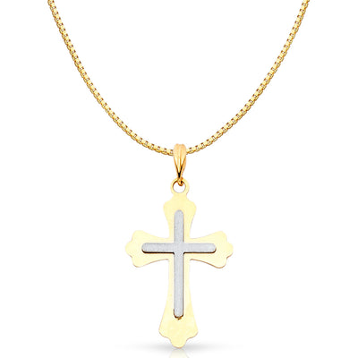 14K Gold Religious Cross Charm Pendant with 0.8mm Box Chain Necklace