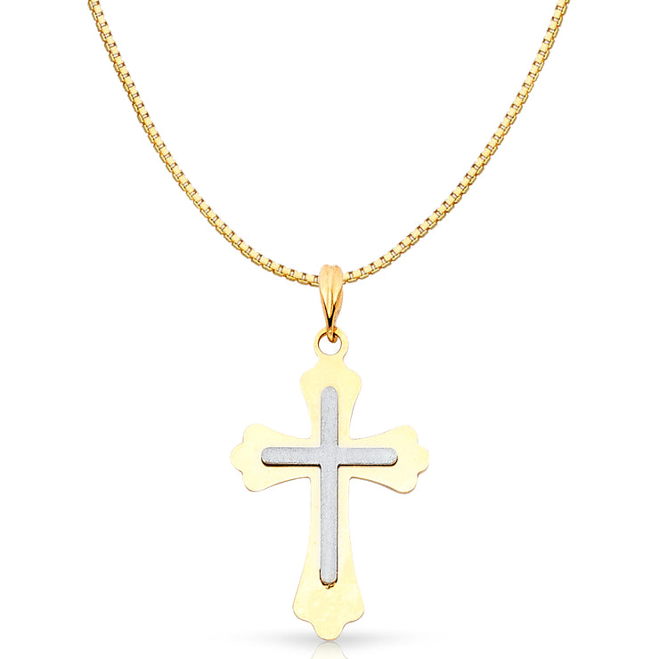 14K Gold Religious Cross Charm Pendant with 0.8mm Box Chain Necklace