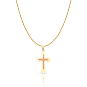14K Gold Cross Charm Pendant with 0.9mm Wheat Chain Necklace