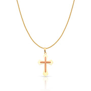 14K Gold Cross Charm Pendant with 0.9mm Wheat Chain Necklace