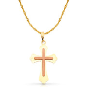 14K Gold Cross Charm Pendant with 1.2mm Singapore Chain Necklace