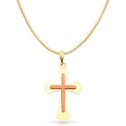 14K Gold Religious Cross Charm Pendant with 0.8mm Box Chain Necklace