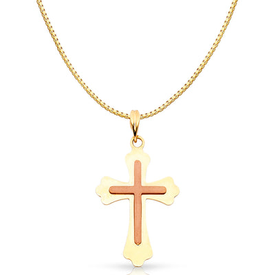 14K Gold Religious Cross Charm Pendant with 0.8mm Box Chain Necklace