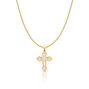 14K Gold Cross Charm Pendant with 0.9mm Wheat Chain Necklace