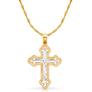 14K Gold Cross Charm Pendant with 1.2mm Singapore Chain Necklace