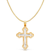 14K Gold Religious Cross Charm Pendant with 0.8mm Box Chain Necklace