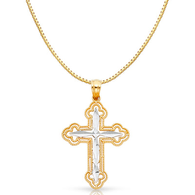 14K Gold Religious Cross Charm Pendant with 0.8mm Box Chain Necklace