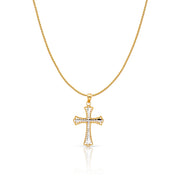 14K Gold Cross Charm Pendant with 0.9mm Wheat Chain Necklace